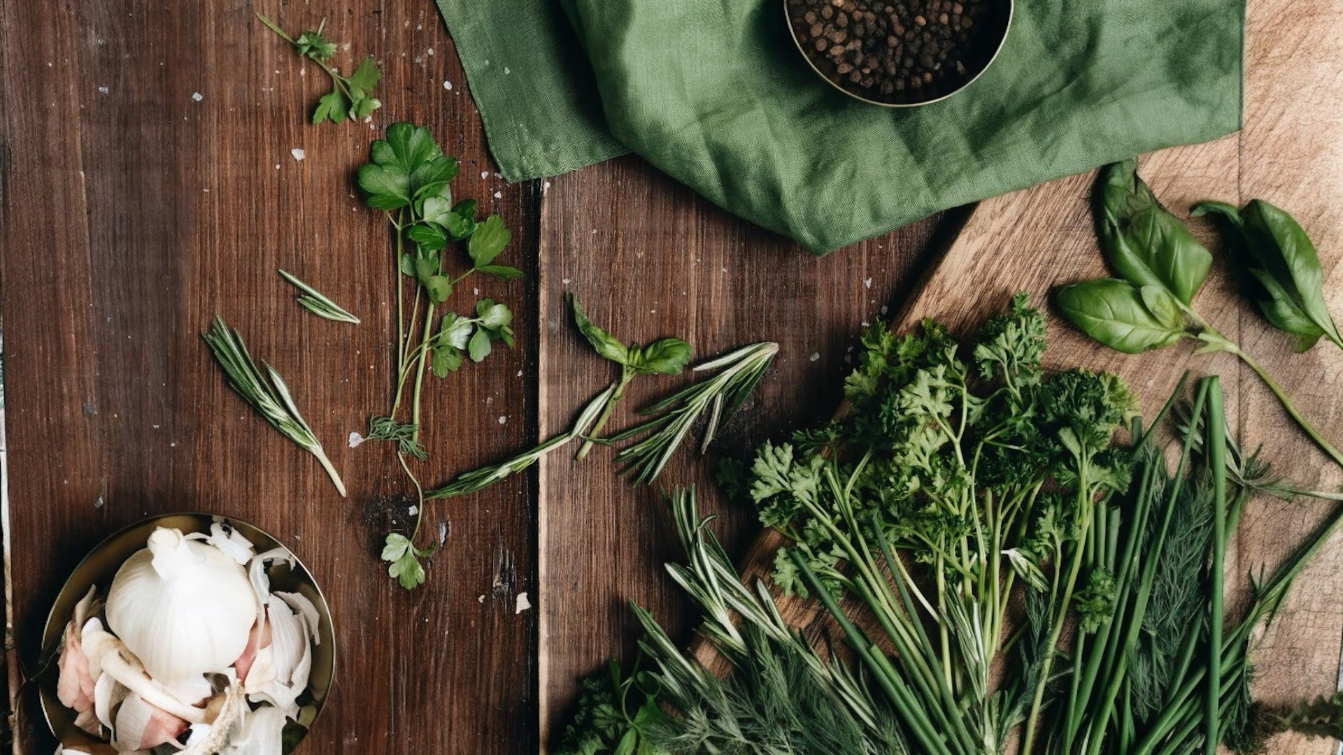 Wood Table With herbs